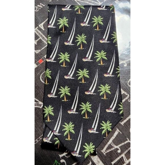 Pre-owned TROPICALS by TANGO Black Palm Trees Sailboats Silk Mens Tie - Picture 8 of 8